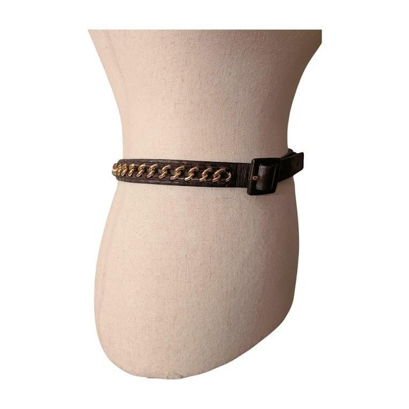 Tory Burch Gold Chain Dark Brown Leather Belt Medium Women Fashion Accessory - Picture 7 of 10